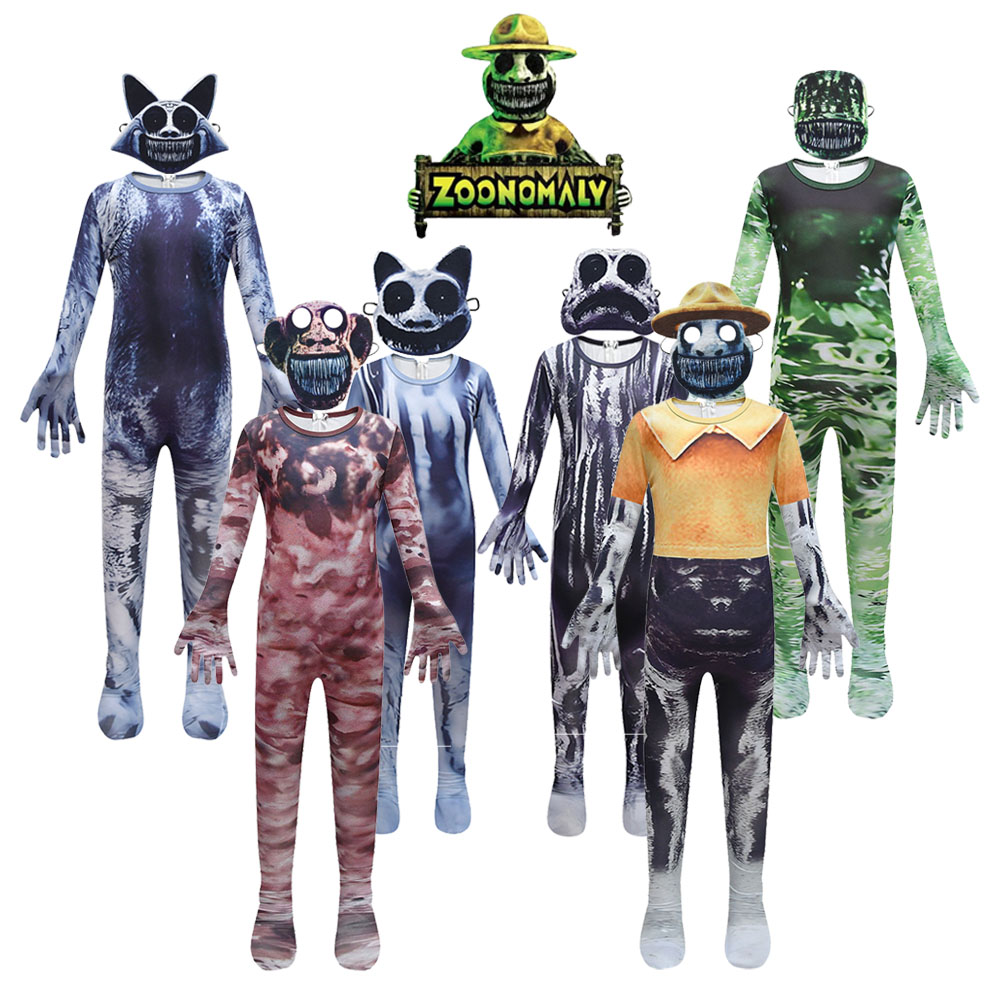 Zoo Party Games - เกมสยองขวัญ ZOONOMALY ฮาโลวีนคอสเพลย์เครื่องแต่งกายสำหรับเด็กการ์ตูนสวนสัตว์ยามสัตว์สัตว์มอนสเตอร์จั๊มสูทหน้ากากชุดวันเกิด